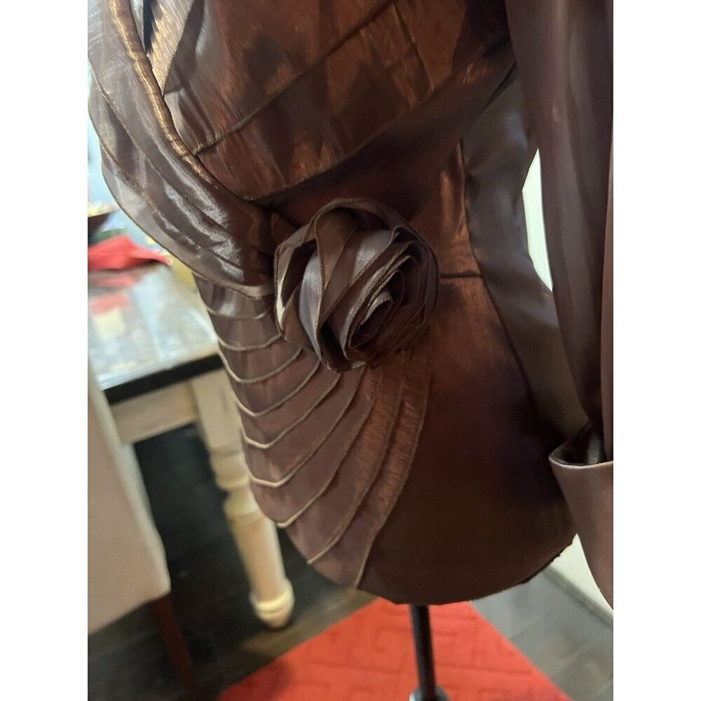 90s cachet copper brown silky,‎ crop crossover jacket/blouse, rare, vintage Sz 6 - Picture 2 of 5